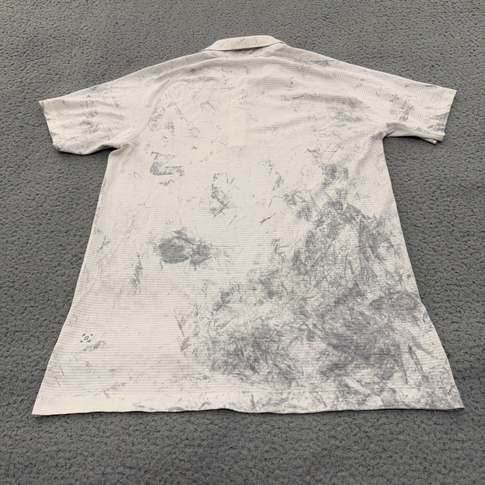 Lululemon Mens Metal Vent Tech Polo Shirt M White Grey Marble Tie Dye Athletic - Picture 2 of 10